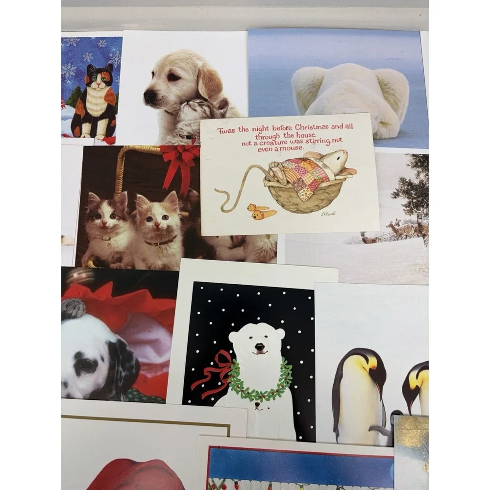 Vintage Animal Christmas Cards Fronts ONLY Scrapbooking Crafts Decoupage 50+
